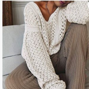 New Loose Fit Hollow Out Slouchy Crochet Knit Pullover Sweater